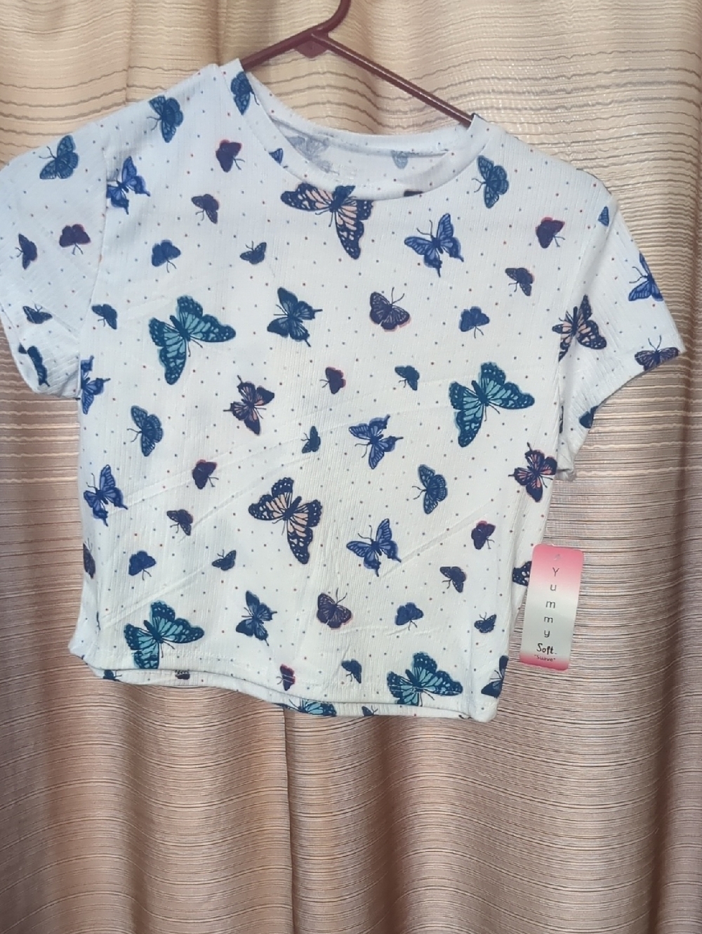 Yummsy White Butterfly Print Kids Short Sleeve Tee